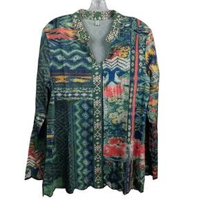 EUC Misslook Multi Colored Scalloped Hem/Sleeves Long Sleeves V-Neck Size XL